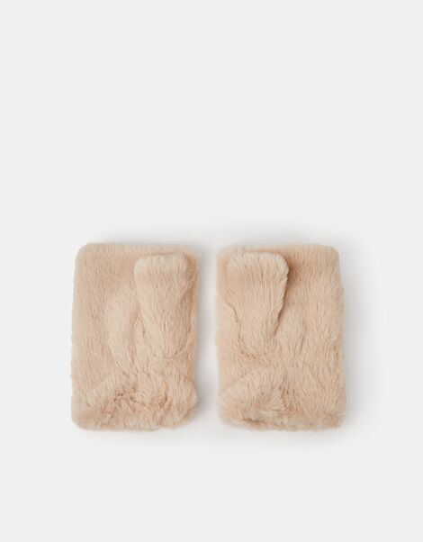 Faux Fur Fingerless Gloves, Cream (CREAM), large