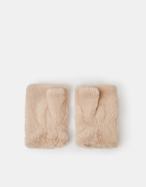 Faux Fur Fingerless Gloves, Cream (CREAM), large