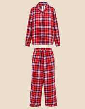 Check Button Full-Length Pyjama Set, Red (RED), large