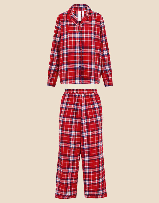Check Button Full-Length Pyjama Set, Red (RED), large
