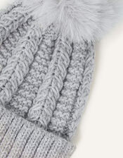 Pom-Pom Beanie Hat, Grey (GREY), large