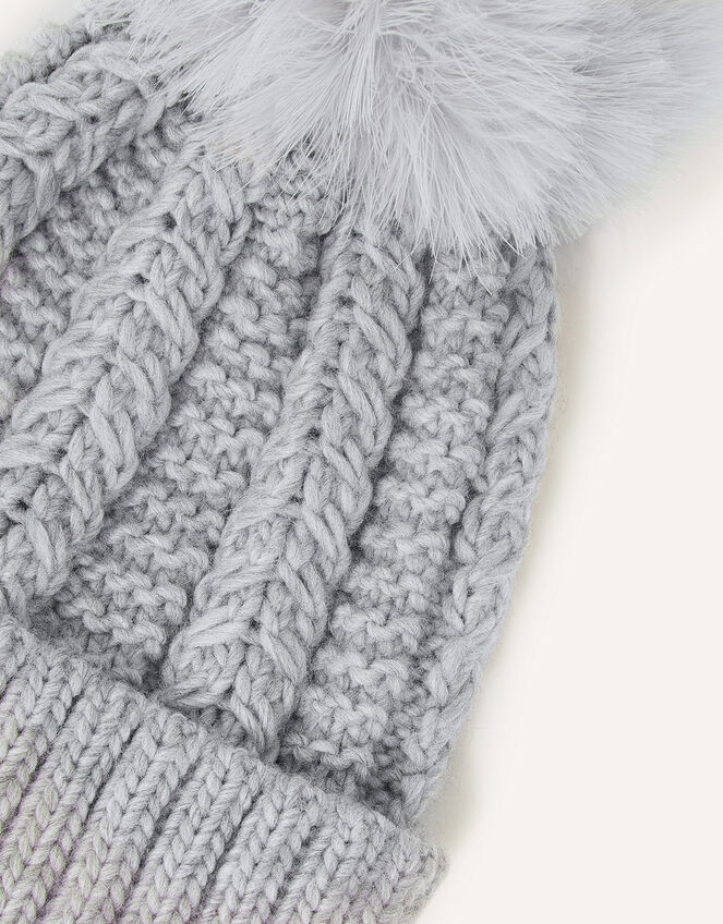 Pom-Pom Beanie Hat, Grey (GREY), large