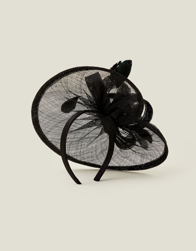 Bow Disc Fascinator, Black (BLACK), large