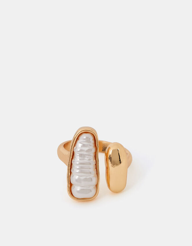 Statement Pearl Open Ring, Cream (PEARL), large