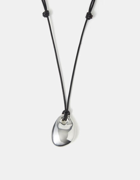 Sterling Silver-Plated Leather Cord Pendant Necklace, , large
