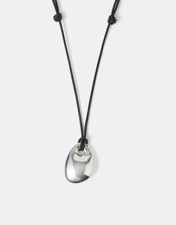 Sterling Silver-Plated Leather Cord Pendant Necklace, , large