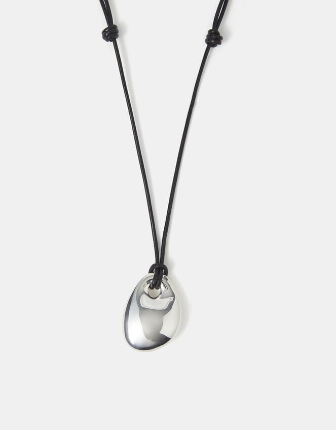 Sterling Silver-Plated Leather Cord Pendant Necklace, , large