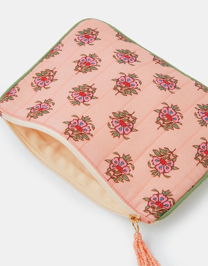 Embroidered Initial Quilted Pouch , Natural (NATURAL), large