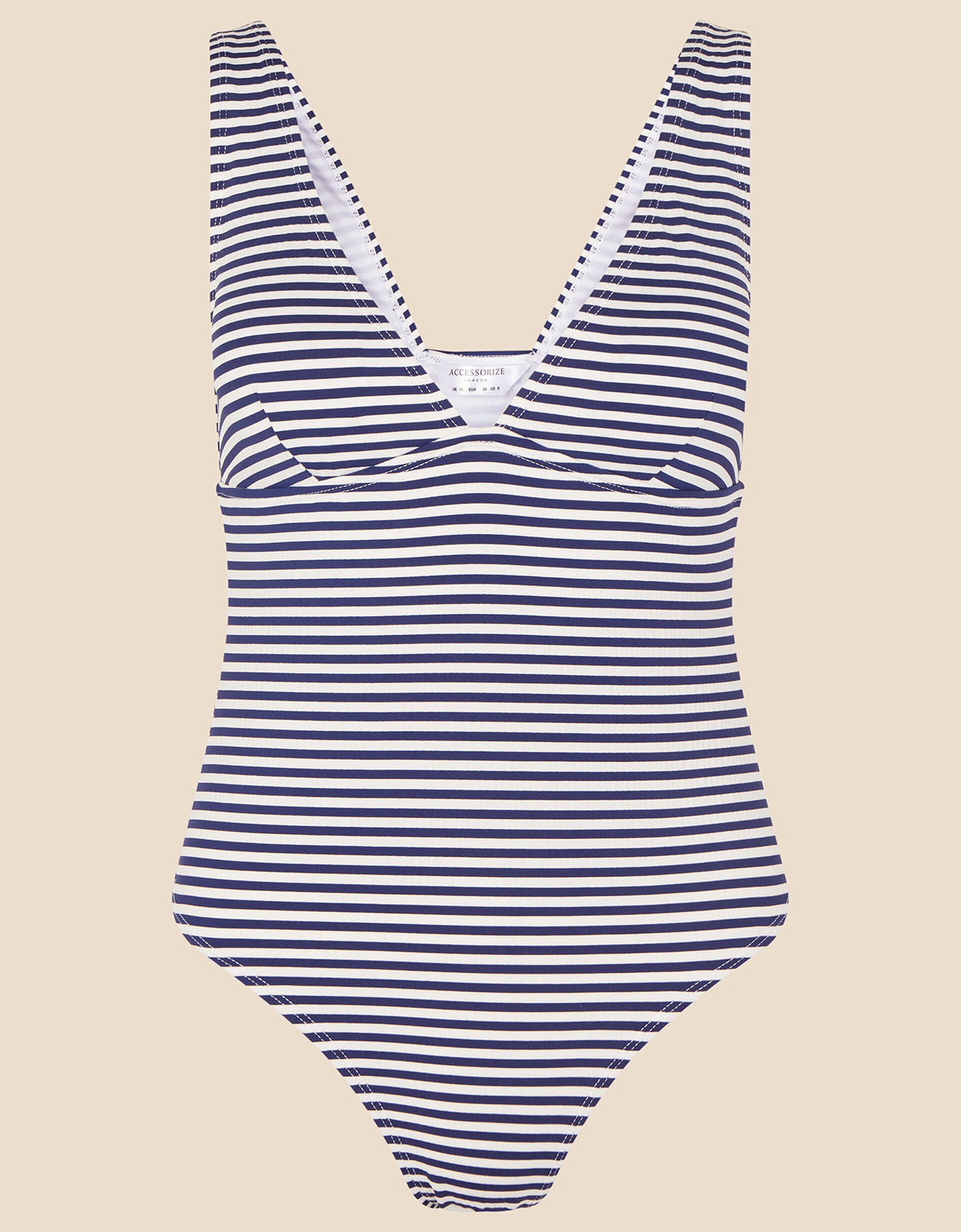 Texture Stripe Plunge Swimsuit, Blue (NAVY), large