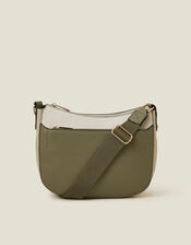 Two-Tone Faux Leather Crossbody Bag Khaki, , large