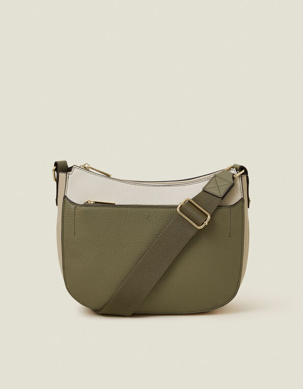 Two-Tone Faux Leather Crossbody Bag Khaki, , large