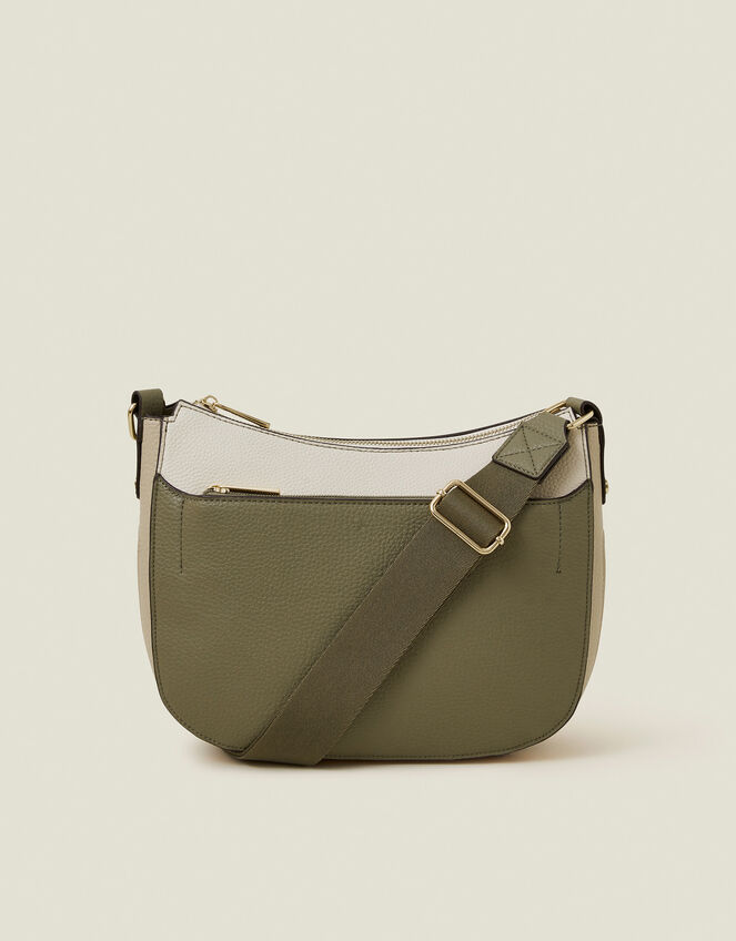 Two-Tone Faux Leather Crossbody Bag Khaki, , large