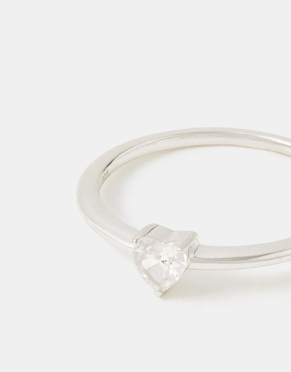 Sterling Silver Diamanté Heart Ring, Silver (ST SILVER), large