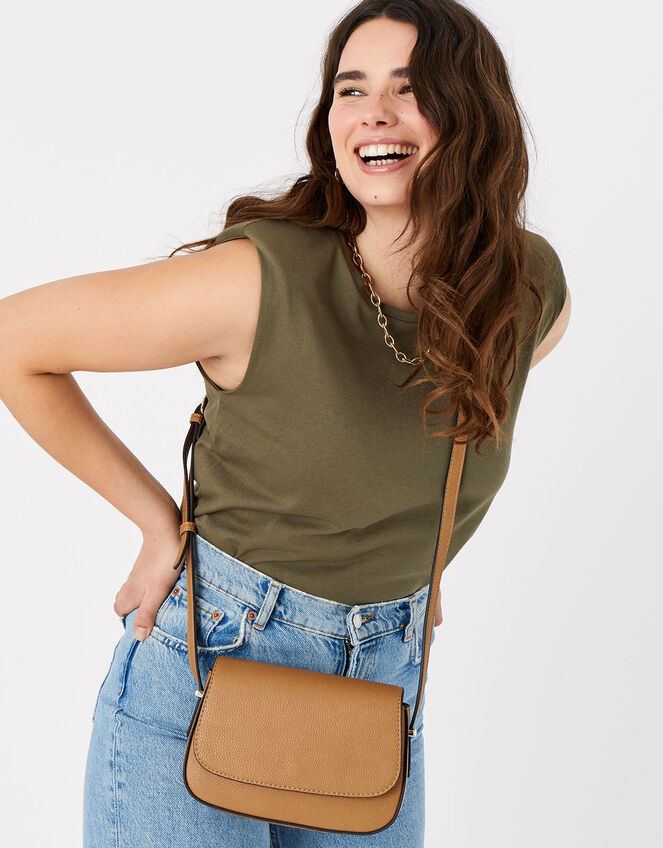 Ruby Saddle Cross-Body Bag , Tan (TAN), large