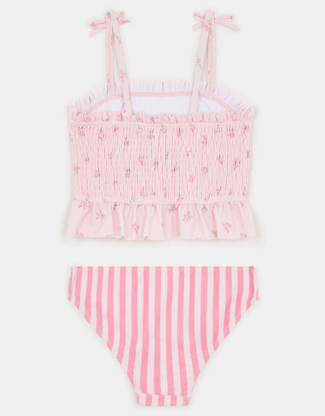 Girls Floral Stripe Tankini Set, Pink (PINK), large