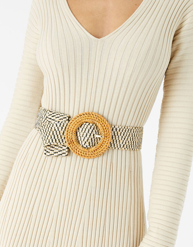 Mix Weave Large Buckle Belt, Natural (NATURAL), large