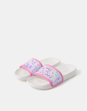 Girls Confetti Strap Sliders, Multi (PASTEL MULTI), large