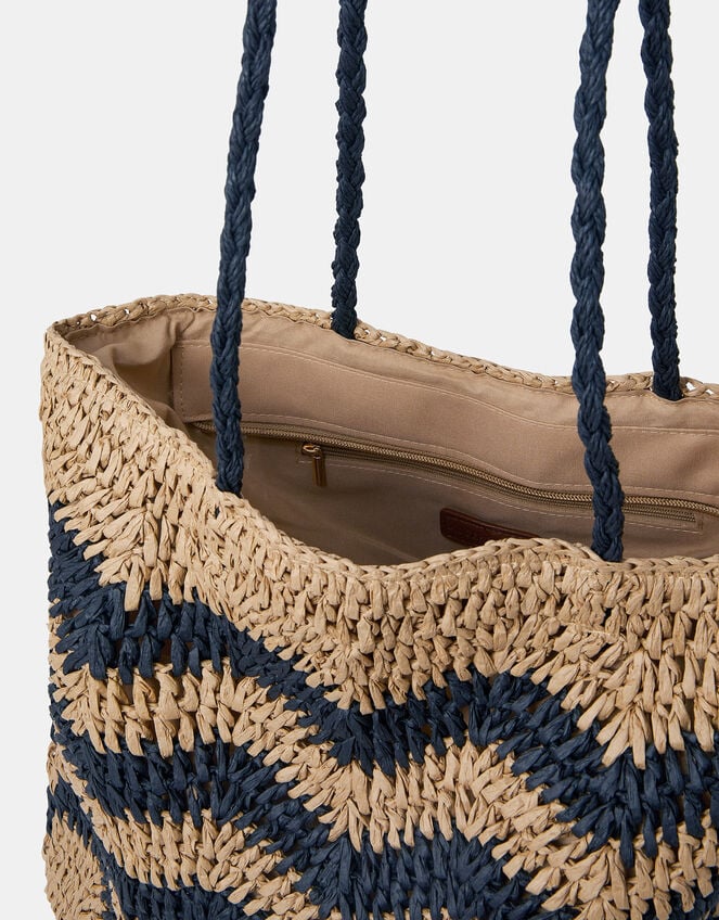 Chevron Raffia Shopper Bag, , large