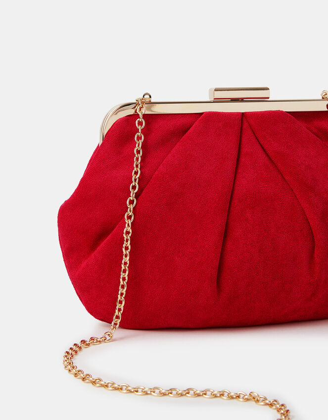Pleated Suedette Clutch Bag, Red (RED), large
