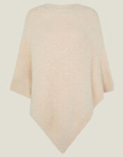 Fuzzy Knit Poncho, Natural (NATURAL), large