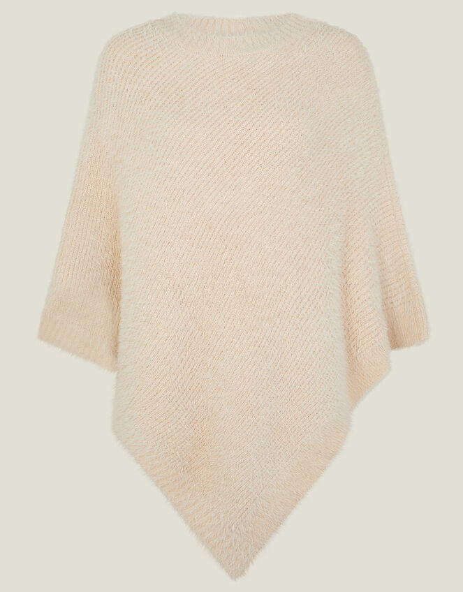 Fuzzy Knit Poncho, Natural (NATURAL), large