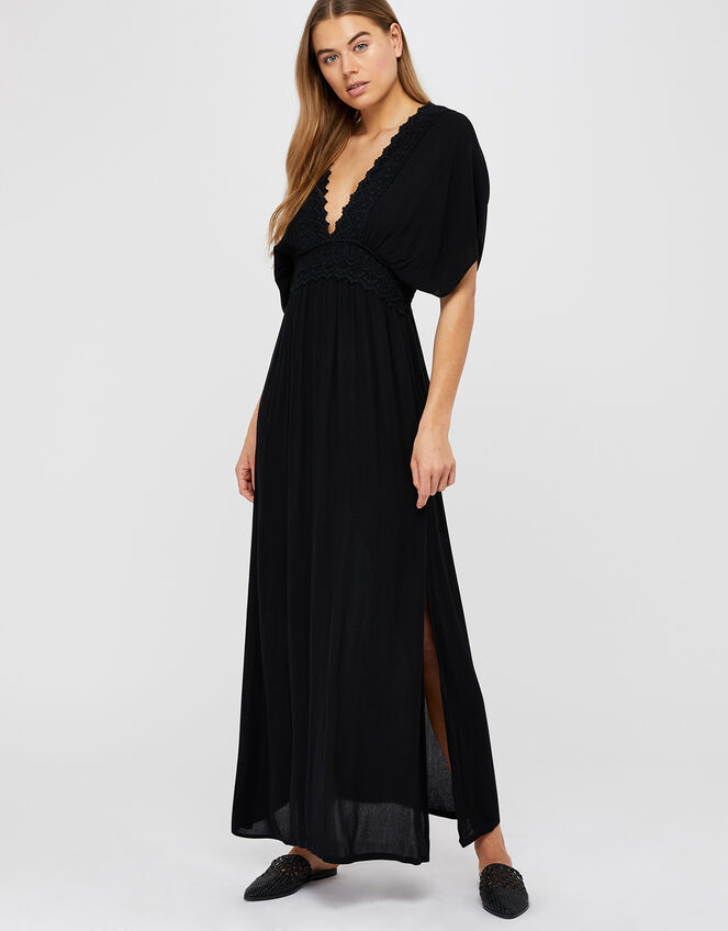 Lace Insert Maxi Dress, Black (BLACK), large