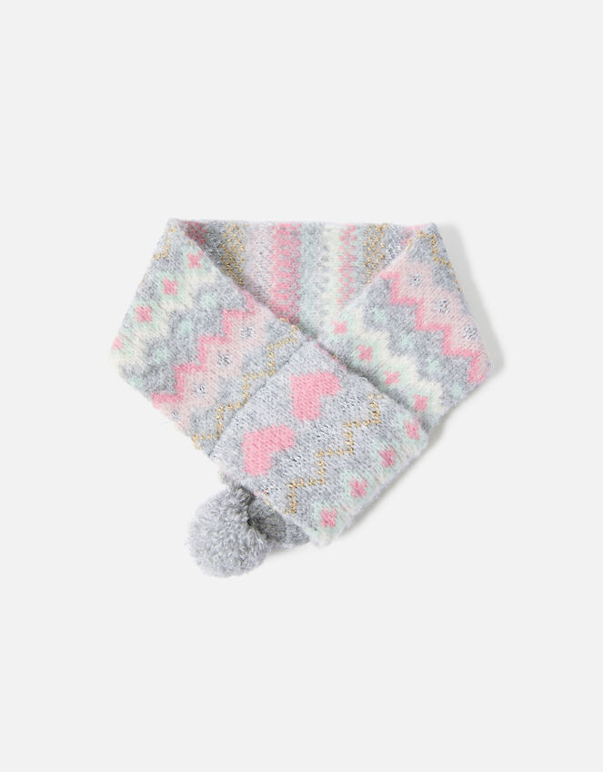 Dog Fairisle Print Scarf, Grey (GREY), large