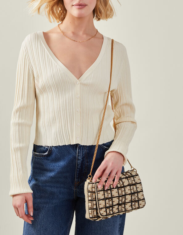 Woven Embellished Clutch Bag Cream, , large