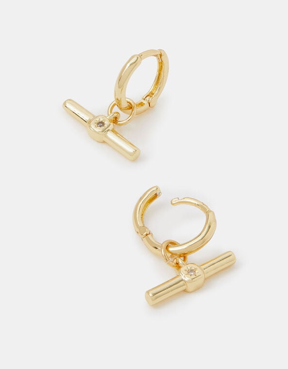 14ct Gold-Plated T-Bar Hoop Earrings, , large