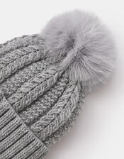 Pom-Pom Beanie Hat, Grey (GREY), large