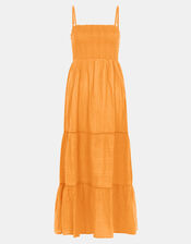 Shimmer Smocked Midi Dress, Gold (GOLD), large