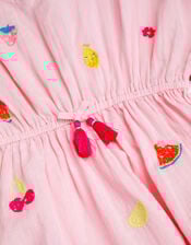 Girls Fruit Embroidered Cotton Kaftan, Pink (PINK), large