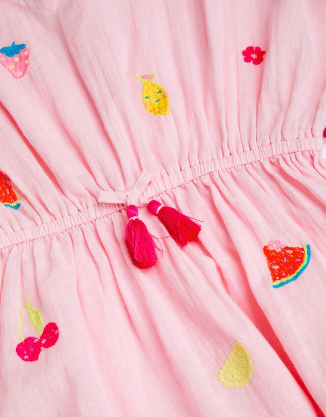 Girls Fruit Embroidered Cotton Kaftan, Pink (PINK), large