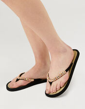 Beaded Seagrass Flip-Flops, Black (BLACK), large
