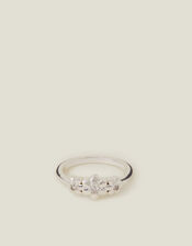 Sterling Silver-Plated Diamante Flower Ring, Silver (ST SILVER), large