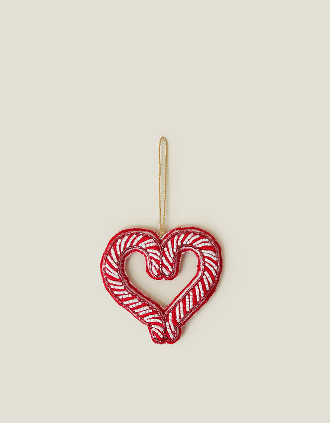 Beaded Candy Cane Heart Christmas Tree Decoration, , large
