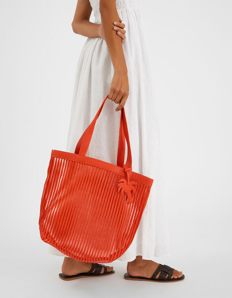Mesh Stripe Shopper Bag, Orange (ORANGE), large
