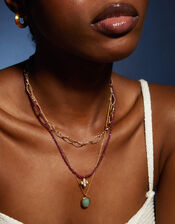 14ct Gold-Plated Clover Beaded Necklace, , large