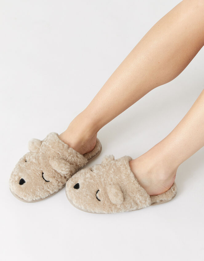 Teddy Bear Fluffy Slippers, Mink (MINK), large