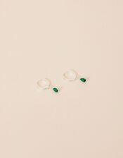 Sterling Silver Gem Charm Hoops, , large