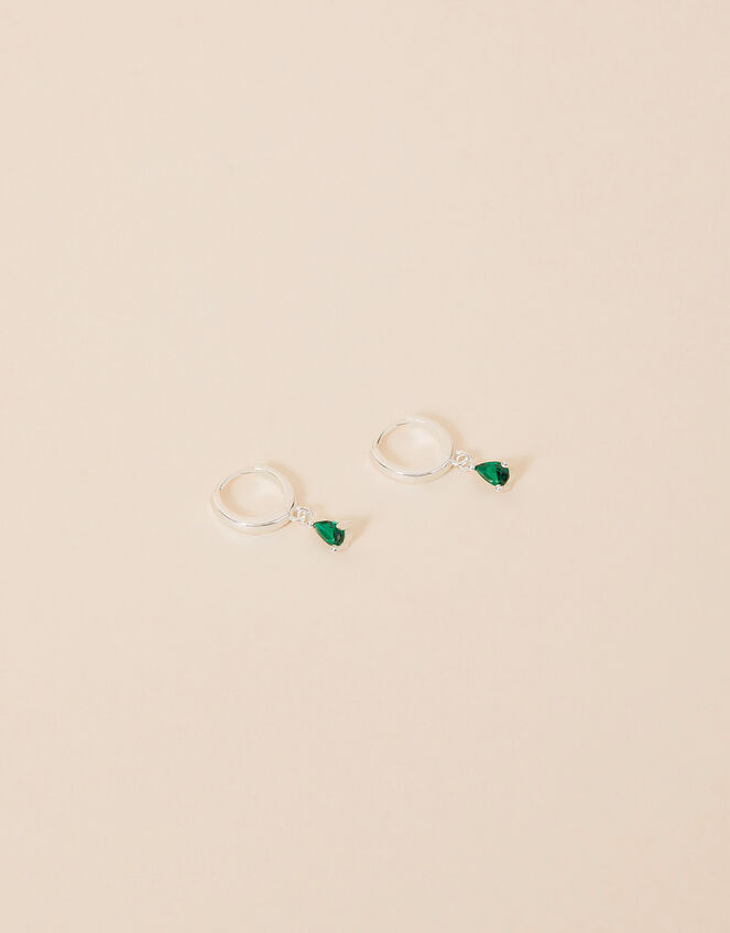 Sterling Silver Gem Charm Hoops, , large