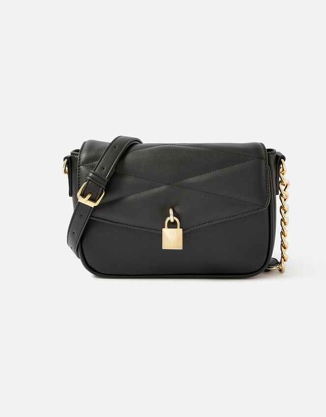 Padlock Quilted Cross-Body Bag, Black (BLACK), large