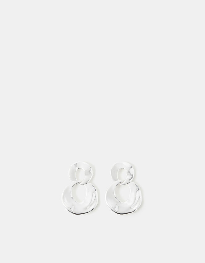 Sterling Silver-Plated Molten Hoop Drop Earring, , large