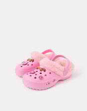 Girls Dog Charm Faux Fur Lined Clogs, Pink (PINK), large