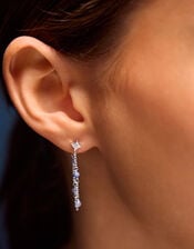 Sterling Silver-Plated Blue Quartz Chain Stud Earrings, , large