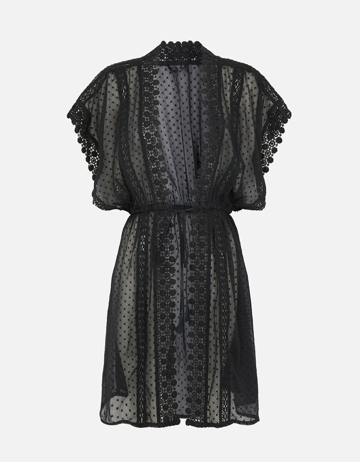 POTTERY KAFTAN ブラック Unique Vintage 1970s Black Floral Burnout Mesh High Neck Caftan