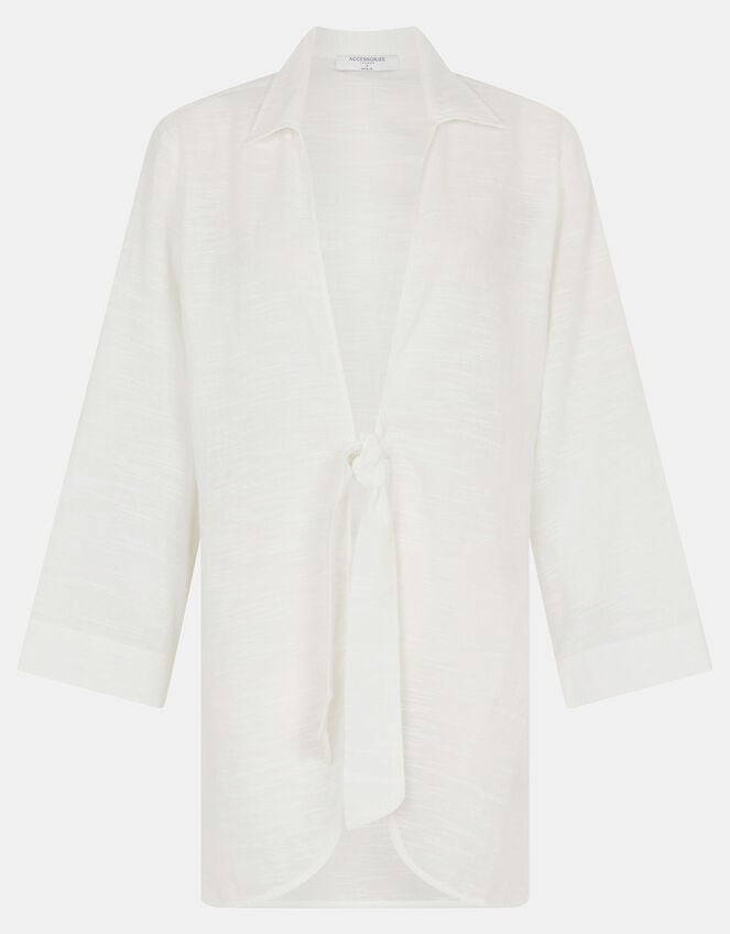 Tie Front Cotton Beach Shirt, White (WHITE), large