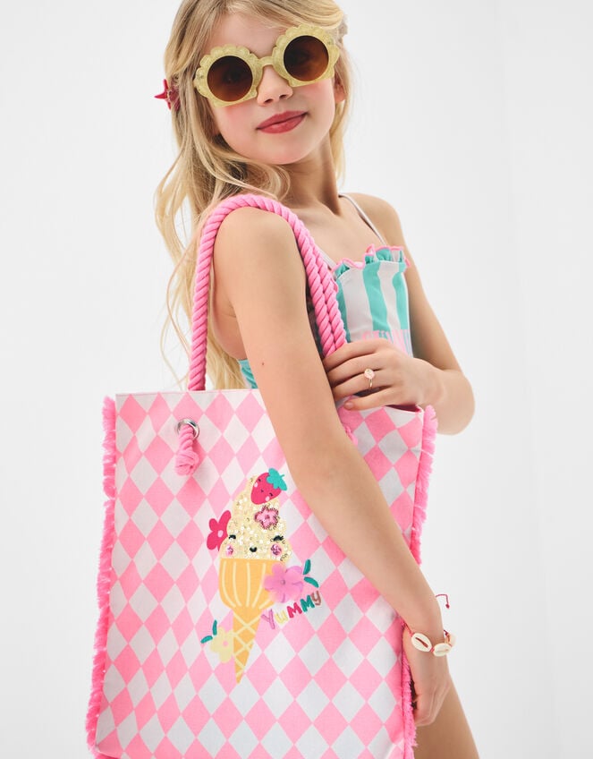 Girls Embellished Ice Cream Tote Bag, , large