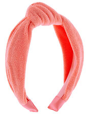 Wide Knot Towelling Headband, Orange (CORAL), large
