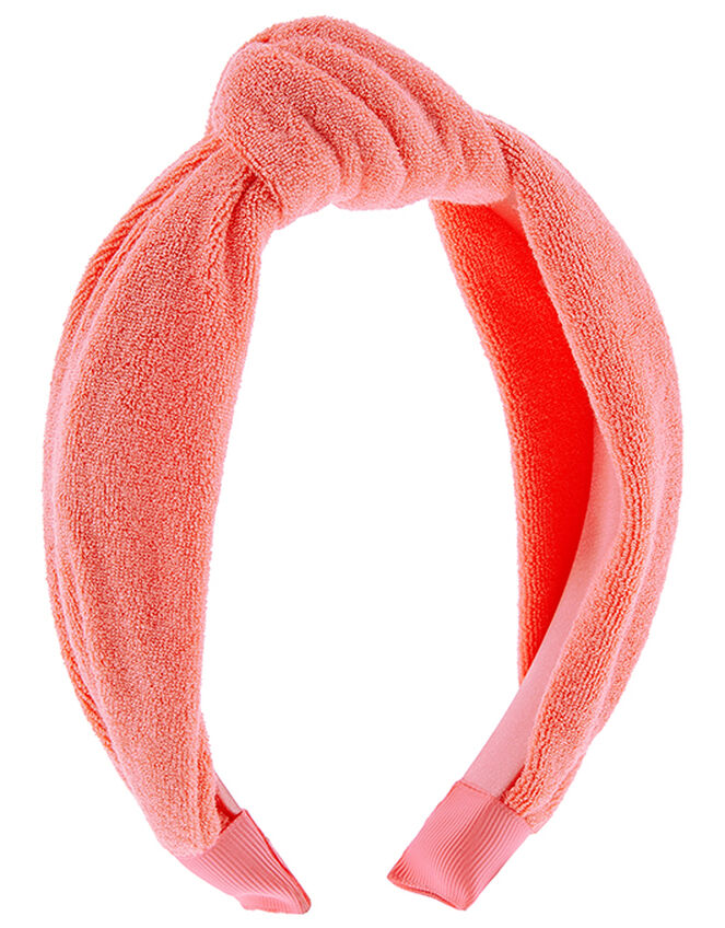 Wide Knot Towelling Headband, Orange (CORAL), large